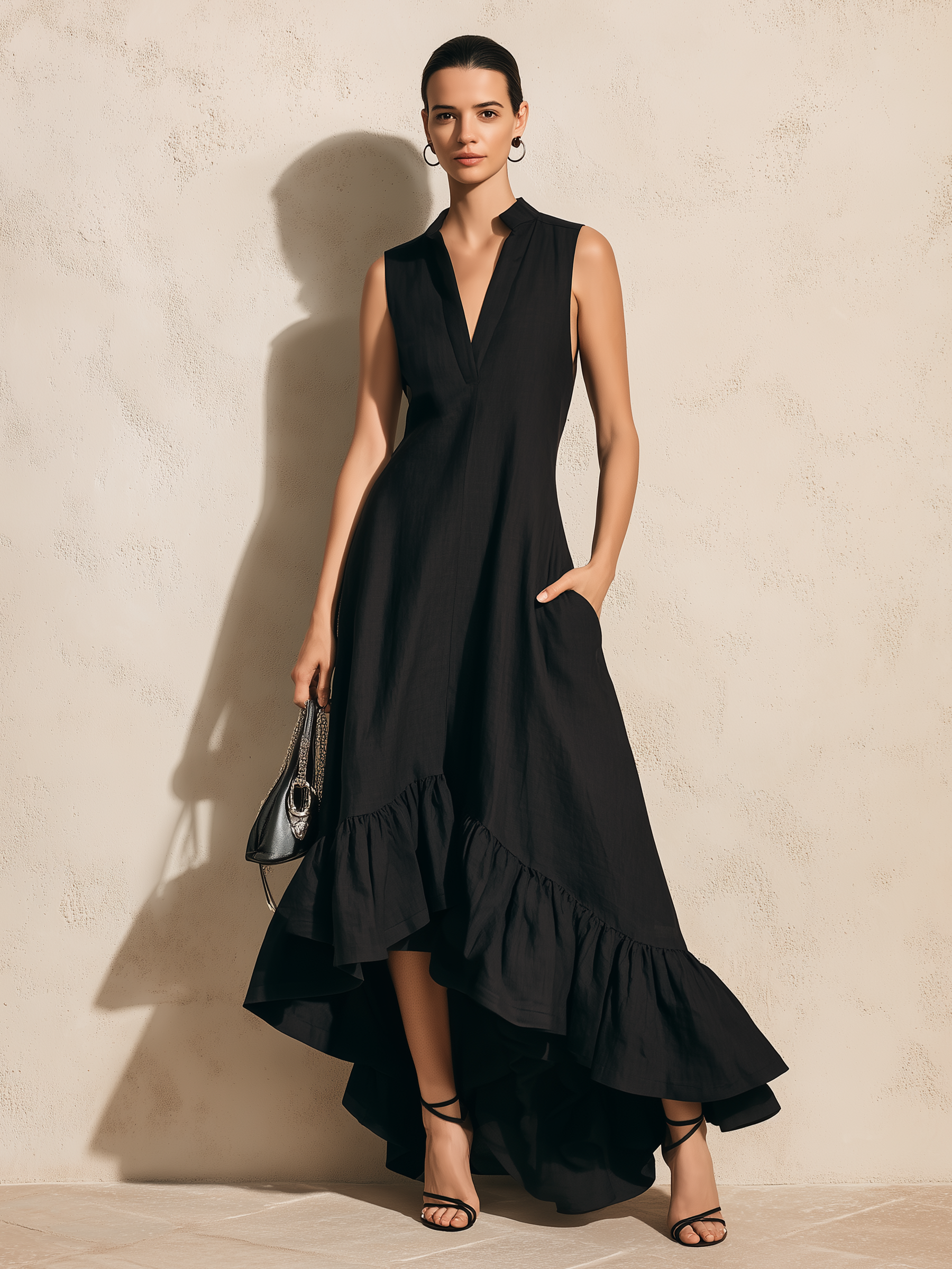 black linen ruffle dress Adeline Dress in Black Linen Of Her Own Kind