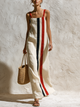 Vertical Stripe Sleeveless Linen-Blend Maxi Dress