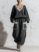 Oversized Contrast Trim V Neck Sweatshirt And Utility Jogger Set