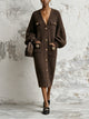 Elegant Brown Textured Button Front Cardigan Coat Dress