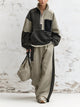 Women’s Contrast Color Half Zip Pullover And Wide Leg Pants Two Piece Set