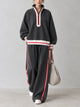 Women’s Oversized Half-Zip Track Jacket & Wide-Leg Pants Set With Contrast Stripes