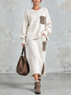 Women's Cream Knit Sweater And Midi Skirt Set With Utility Pockets