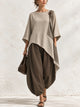 Asymmetric Linen Blend Top With Wooden Button Detail