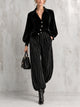 Women’s Velvet Button-Front Blouse & Striped Wide-Leg Pants Set