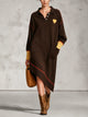 Dark Brown Heart Patch Polo Sweatshirt Midi Dress