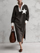 Women Half‑Zip Stand Collar Midi Dress, Oversized Suede‑Feel Long Sleeve Dress