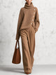 Camel Knit Sweater & Wide‑Leg Pants Matching Two‑Piece Set