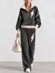 Women’s Lightning Bolt Contrast Track Set – Oversized Half-Zip Sweatshirt & Wide-Leg Pants