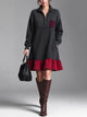 Women's Black Plaid Half-Zip Sweatshirt Dress With Burgundy Ruffle Hem