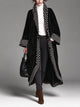 Women's Black Velvet Polka Dot Trim Longline Open Front Coat