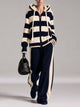 Women's Striped Fleece Hooded Tracksuit, Zip Up Jacket & Wide Leg Pants 2 Piece Outfit