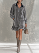 Velvet Striped Collar Half Zip Mini Dress