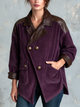 Corduroy Faux Leather Spliced Double Breasted Jacket