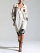 Women's Oversized Collared Sweatshirt Dress With Striped Ribbed Trim