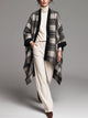 Black Off White Plaid Wool Blend Cape Poncho Coat