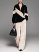 Black Beige Color Block Velvet Tracksuit