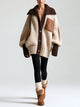 Women's Chunky Knit Cardigan With Faux Leather Pockets And Contrast Ribbed Trim