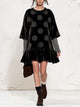 Women's Velvet Polka Dot Ruffle Mini Dress, Layered Knit Long Sleeve Loose Dress