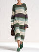 Women's Gradient Striped Chunky Knit Midi Dress, Oversized Long Sleeve Sweater Dress