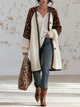 Chunky Knit Cardigan With Leopard Print Sleeves And Dark Brown Trim