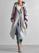 Women's Hooded Wool Blend Coat With Contrast Stripe Trim And Asymmetric Zipper