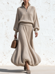Ribbed Knit Half Zip Sweater & Bud Maxi Skirt Set