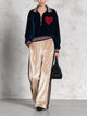 Retro Velvet Tracksuit Set With Heart Patch And Striped Trim