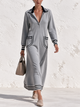 Striped Collar Half Placket Sweatshirt Midi Dress