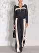 Casual Chic Colorblock Knit Tracksuit Set with Half-Zip Sweater and Wide-Leg Pants