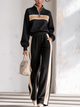 Color Block Half Zip Sweatshirt & Side Stripe Wide Leg Pants Set