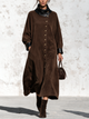 Faux Leather Collar Suede Loose Maxi Dress, Wearable As Outer Coat