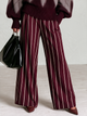High Rise Wide Leg Pinstripe Trousers In Burgundy Wool Blend