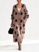 Women's Polka Dot Mohair Long Knit Cardigan Coat, V Neck Button Down Oversized Sweater Coat