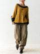 Women's Mustard Yellow Textured Knit Sweater With Black Contrast Trim