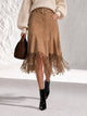 Women's Suede Fringe Midi Skirt, High Waist A-Line Skirt With Pockets & Belt