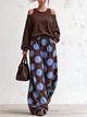 Cold Shoulder Sweatshirt & Polka Dot Wide Leg Pants Set