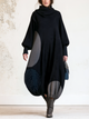 Black Oversized Knit Dress With Cowl Neck And Bold Circle Patchwork
