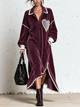 Heart Patch Fringe Corduroy Shirt Midi Dress