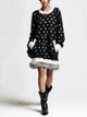 Women's Black Polka Dot Sweatshirt Dress With Faux Fur Hem – Ivory Ribbed Oversized Tunic
