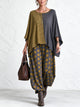 Women's Boho Two-Piece Lounge Set – Asymmetric Striped Poncho Top And Polka Dot Wide-Leg Pants