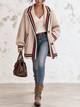 Striped Trim Oversized Knit Coat