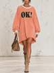 OK Letter Patch Fringe Sweatshirt Mini Dress