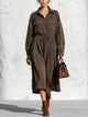Mocha Brown Utility Shirt Dress With Contrast Piping And Drawstring Waist