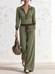 Contrast Trim Ribbed Knit Polo Top & Wide Leg Pants Set