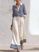 Striped Polo Top & Wide Leg Maxi Pants Set