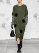 Edgy Olive Green Sweatshirt Midi Dress