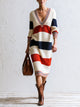 Women's Striped V-Neck Colorblock Knit Sweater Dress