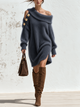 Off Shoulder Cutout Knit Sweater Dress With Gold Buttons